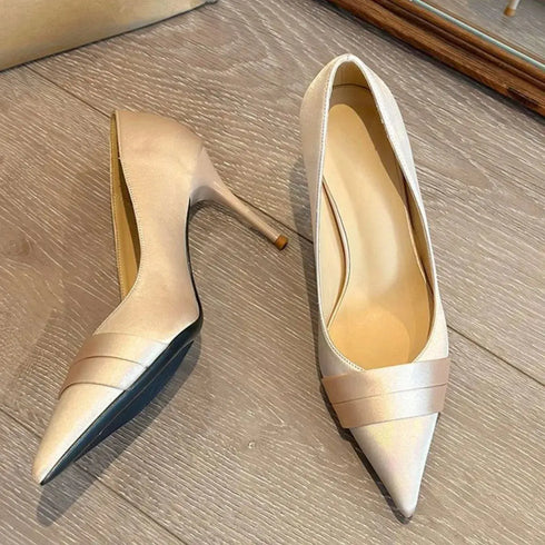'Marvelle' Satin Pointed Toe Stiletto Heels - Celes Fashion